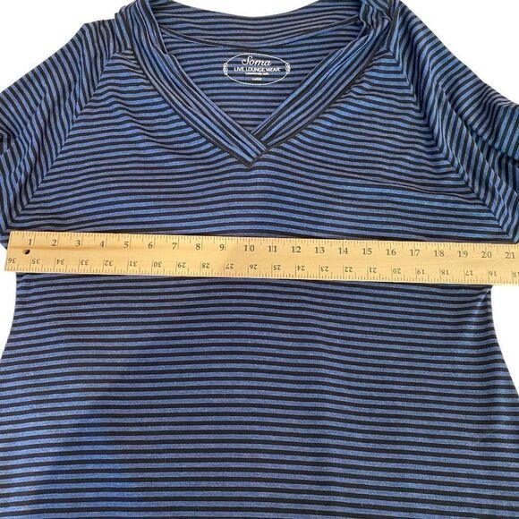 1432 Soma Loungewear Top Size L Navy Black Stripes Soft V-Neck New - Picture 1 of 9